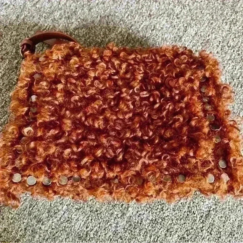 Steve Madden Kate Rust Corduroy Faux Shearling Studded Adjustable Crossbody